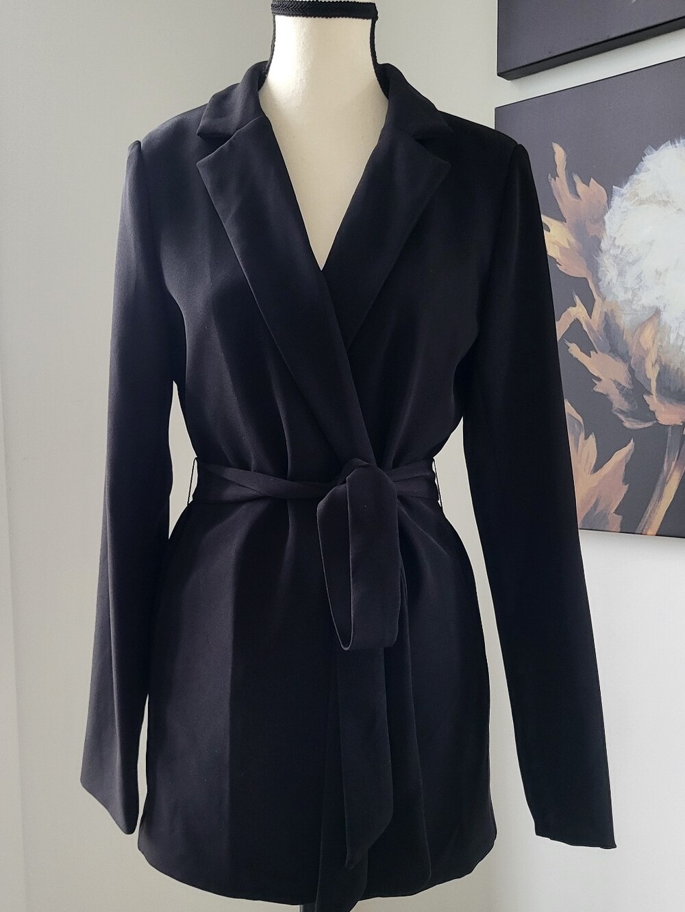 SHEIN Black Tie-Waist Blazer Jacket